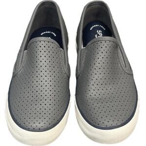 Sperry Pier Side Gray Leather Perforated Slip On Loafer Sneaker Women 7